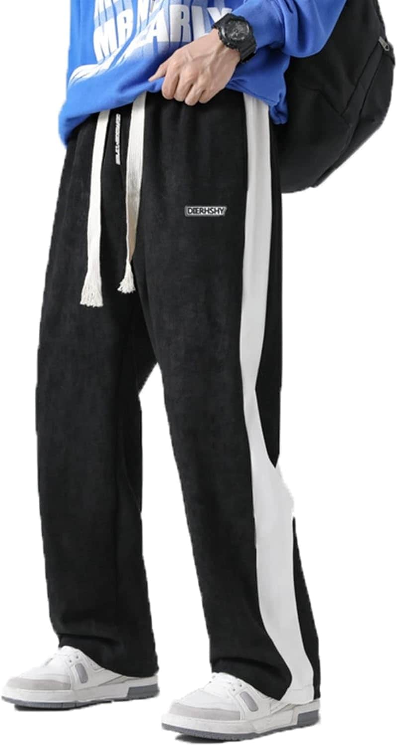 ワイドパンツ メンズ ロングパンツ スエード パッチワーク風 M~4XL ヒップホップ ストリート系 イージーパンツ カジュアル 長ズボン 秋 冬 ハイストリート 男女兼用 かっこいい 大きいサイズ