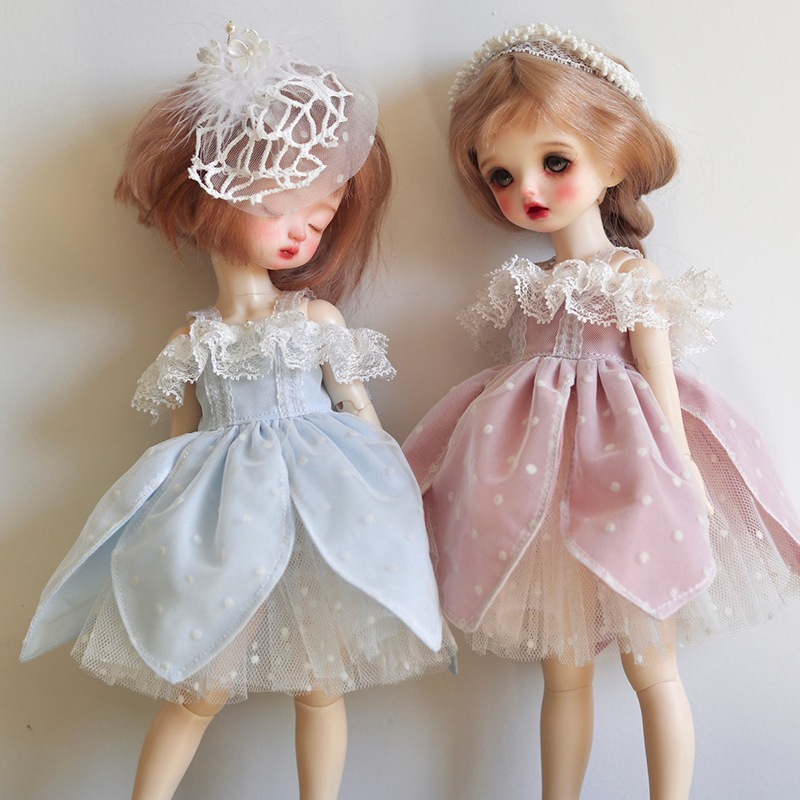 BJD ドール用衣装セット 春野桜 ドール服 1/4 1/6 ドレス パニエ 髪飾り ピンク ブルー 幼SD/MSDサイズ球体関節人形用