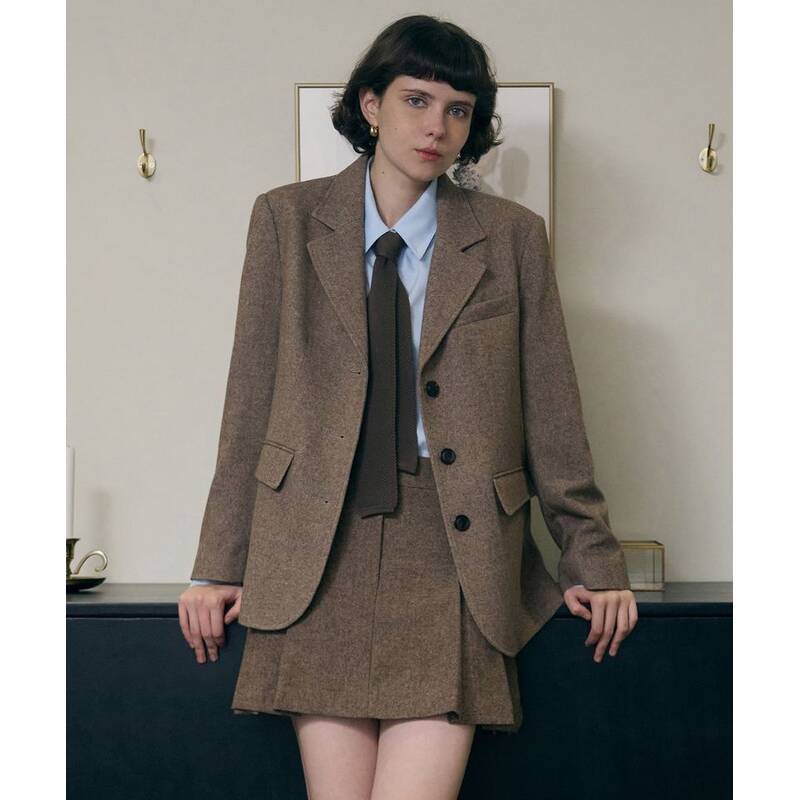 DRAWFIT WOMEN シメトリック ブラッシュ ウール プリーツ ミニスカート [MOCHA] DFWMSK5301MC 417068