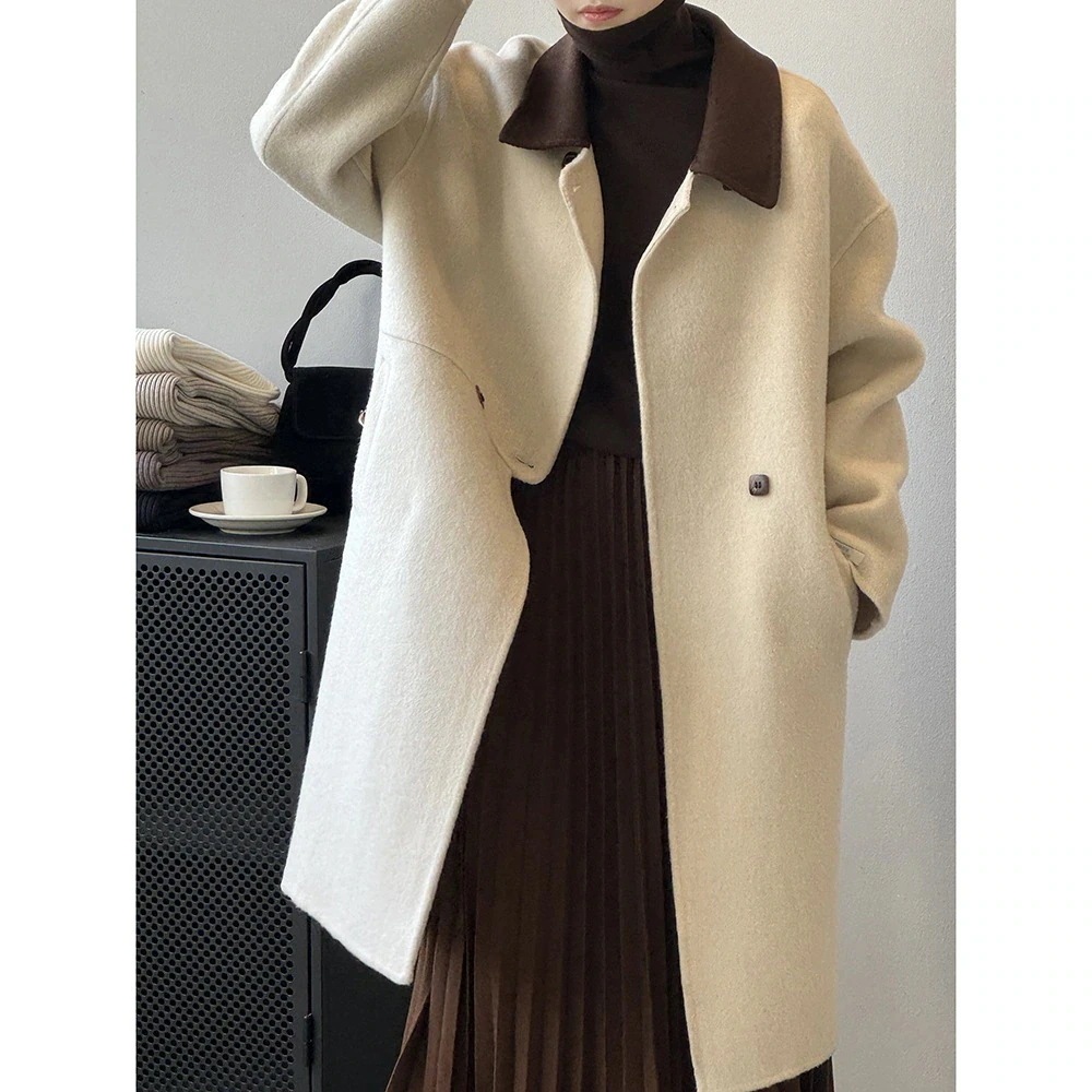 「YS良品」 2024冬新品 ラムズウール+ラシャ アウター メガ割 ミドル丈 韓国ファション チェスターコート トレンチコート コート