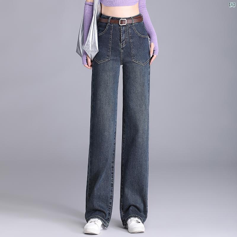 レディース　ファッション　オシャレ　シンプル デニムファッション レトロ ブルー ワイド レッグ パンツ 秋 新 韓国 ハイウエスト ストレート ドレープ カジュアル ロング