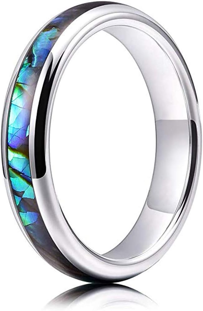 レディース 指輪 タングステン 天然アワビジェル 4mm 甲丸 ピンクゴールド/ブラック/銀色 13号