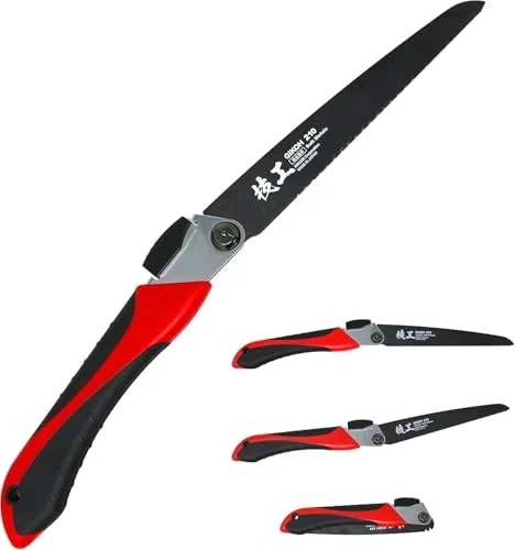 角利産業(Kakuri Sangyo) 粗大ゴミ解体ノコギリ 本体 刃渡り210mm 黒刃 替刃式 コンパクト折込鋸 角度2段切替 収納式 のこ