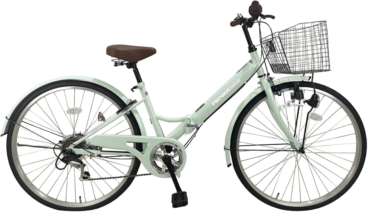 シティサイクル 折りたたみ自転車 26インチ シマノ製 6段変速ギア ママチャリ カゴ 鍵 LEDライト付き 本体 持ち運び【メーカー保証1年】P-266