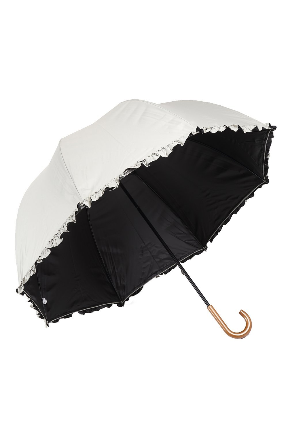 日光を遮断！ 軽量ＬLサイズ 晴雨兼用フリル付日傘 ドーム型 生地裏コーティングUVカット 紫外線遮蔽率99% UPF50+ 65cm （アイボリー)
