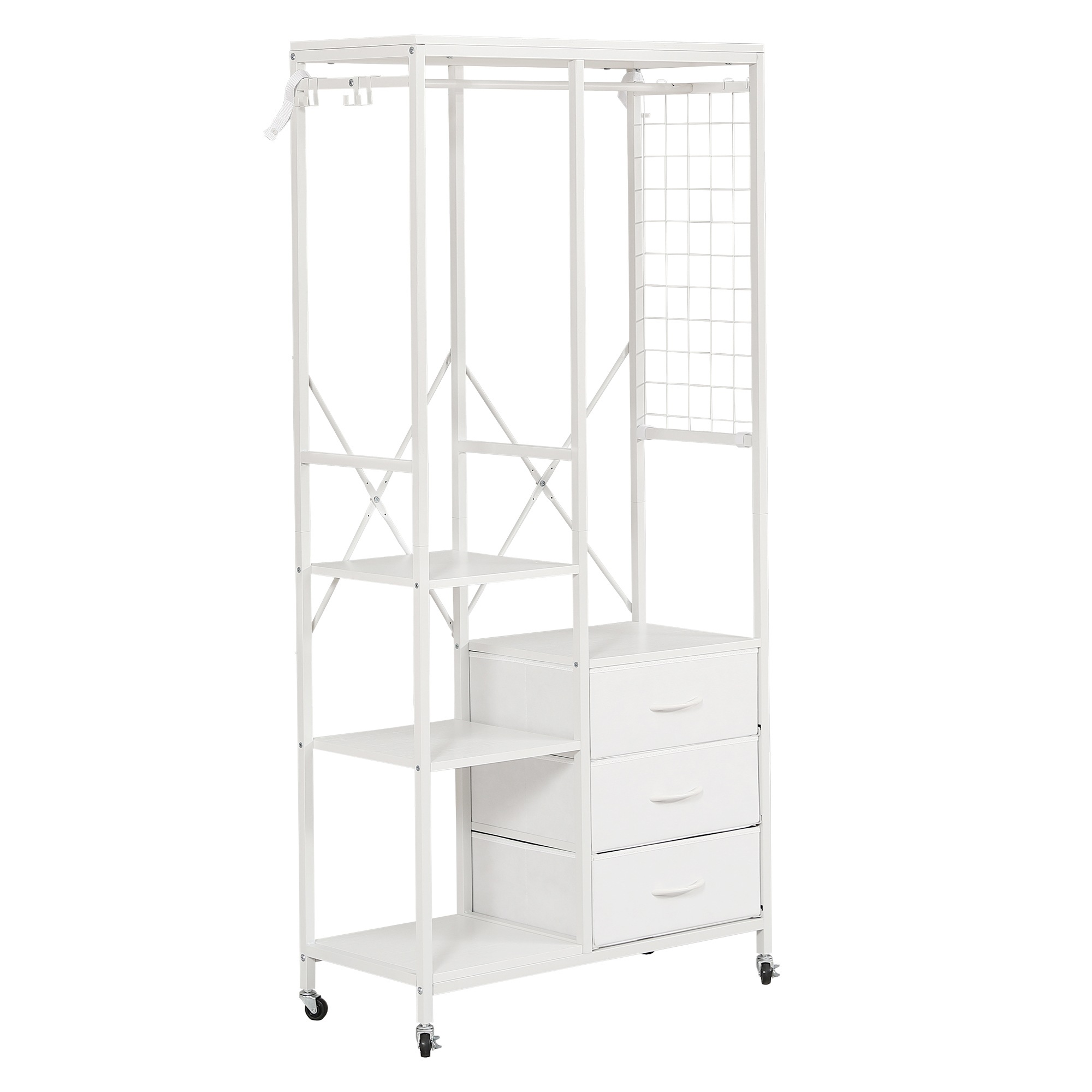 ハンガーラック 引き出し付きスリム 幅80cm 奥行35cm タンス付き ワードローブ 衣装棚 押し入れ 収納ラック 大容量 頑丈222