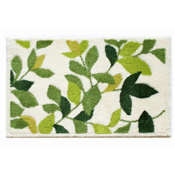 リーフグリーン2 吸着 45×75cm 玄関マット ベージュ 洗濯機 丸洗い 洗える 薄手 コーナー 吸着 ズレ ナチュラル ラグ ラグマット 日本製