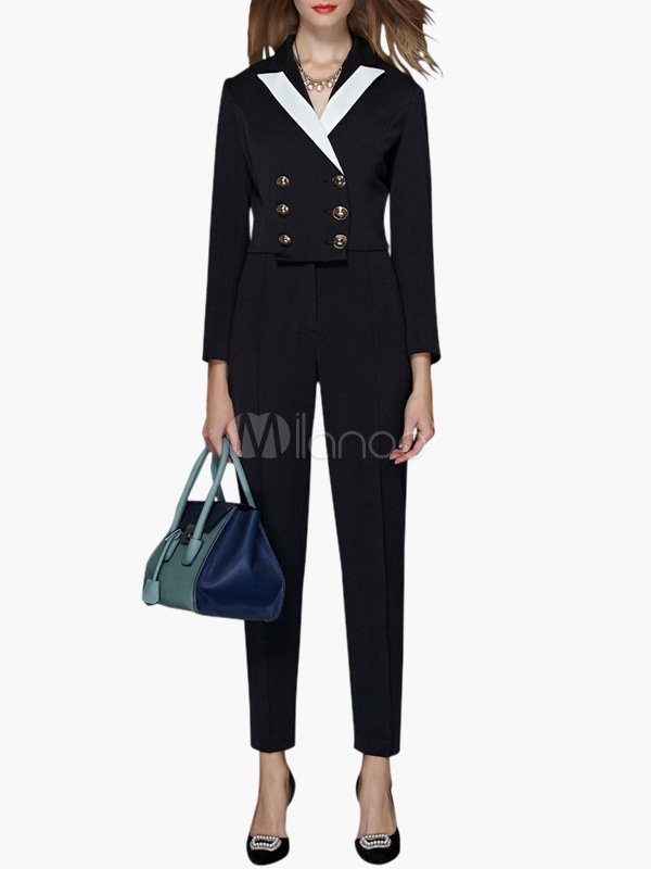 スタイリッシュなブラックミリタリージャンプスーツ