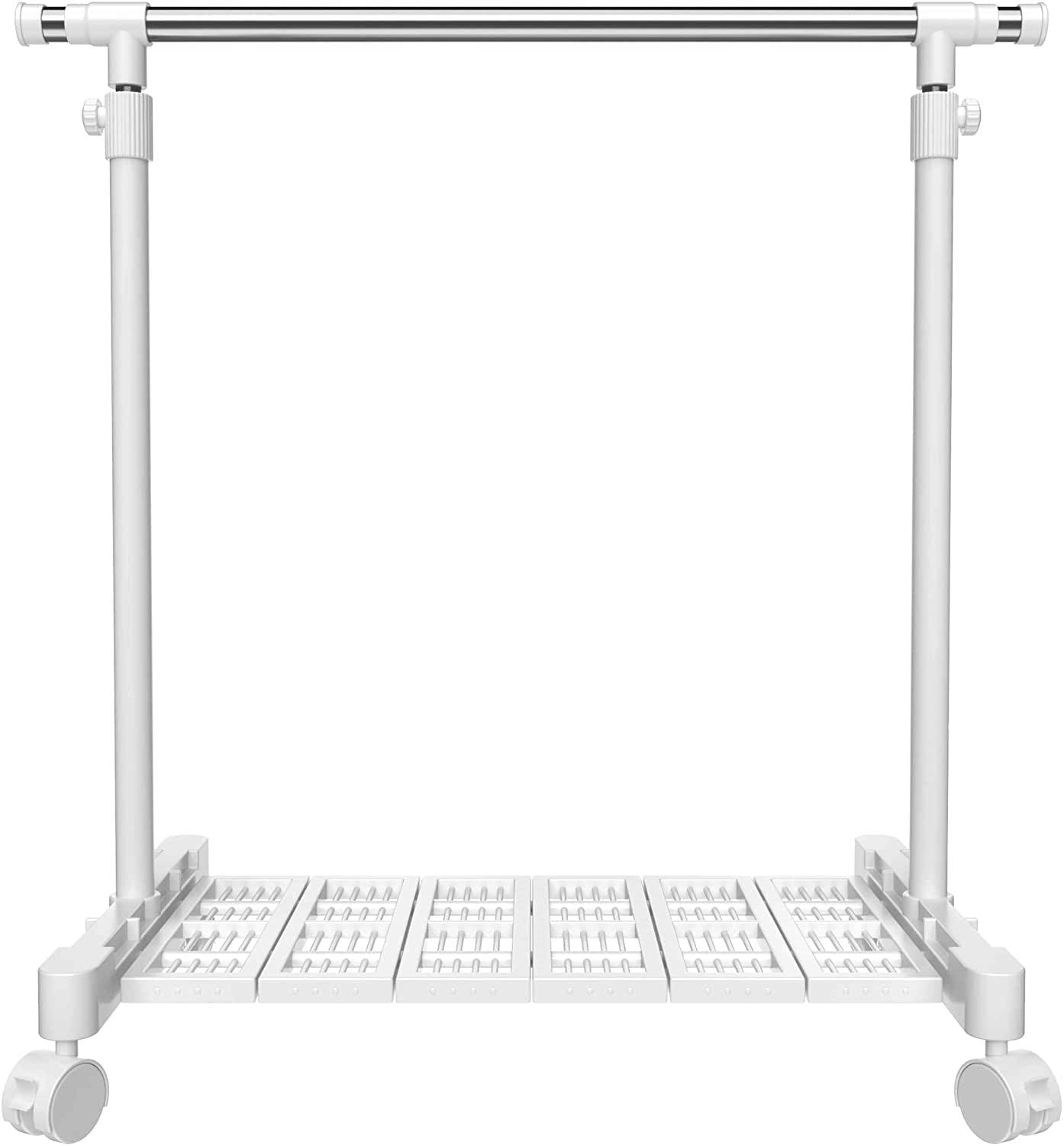 ハンガーラック シングル パイプハンガー 梅雨対策 物干しスタンド キャスター 棚付き 縦横伸縮タイプ 太パイプ 直径29.44mm 頑丈 軽量 幅90~155×奥行43×高さ90~160cm 耐荷重