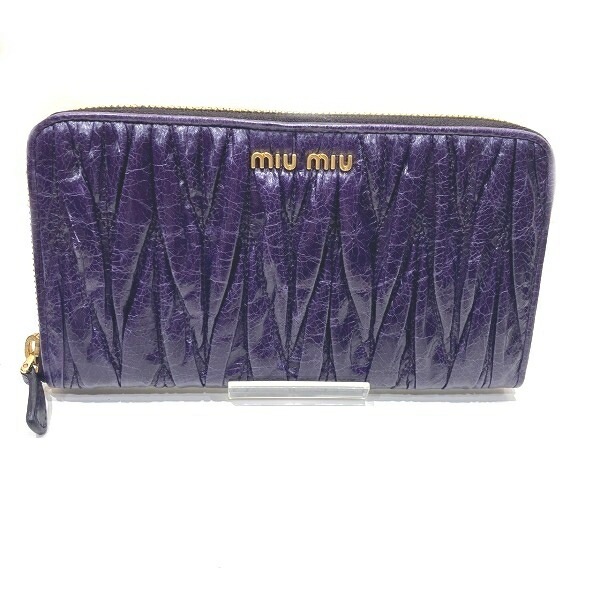 ミュウミュウ マテラッセ ギャザー ラウンドファスナー 長財布 レディース 【中古】
