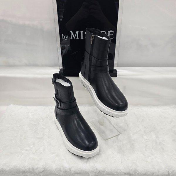 By 女性 ファー裏地 バックル アンクルブーツ 612HT446FF001 BLACK 2 JJ