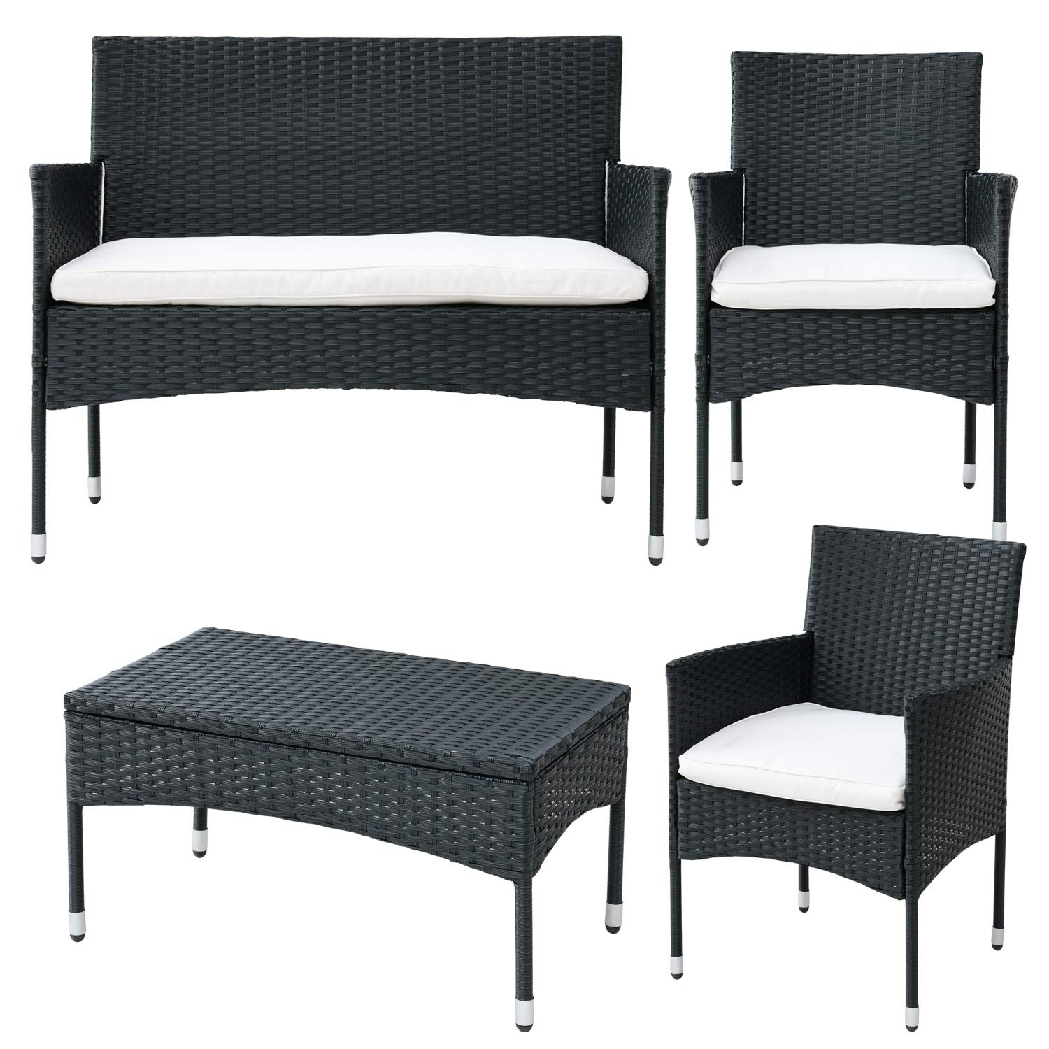 [ガーデンマスター] ラタン調ガーデンテーブル&チェア4点セット テーブル×1点& チェア2点&ソファ1点セット お庭 ベランダ テラス バルコニー ダークブラウン NCS-4