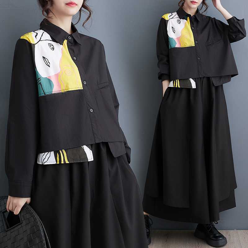 作ブラウス夏2025春ドッキング柄ブラウス大きいサイズレディースシャツ 5,169円