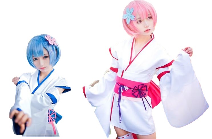 Re:ゼロから始める異世界生活 風 リゼロ ラム レム 幼少期 子供時代 コスチューム コスプレ衣装 ウィッグ付き ブルー ピンク サイズ XS―XL
