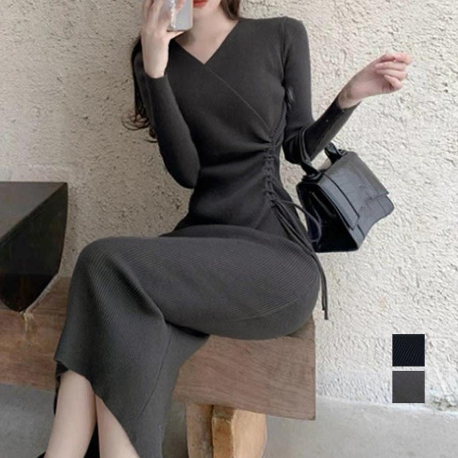 カシュクール リブニットワンピース 秋冬30%までに制限