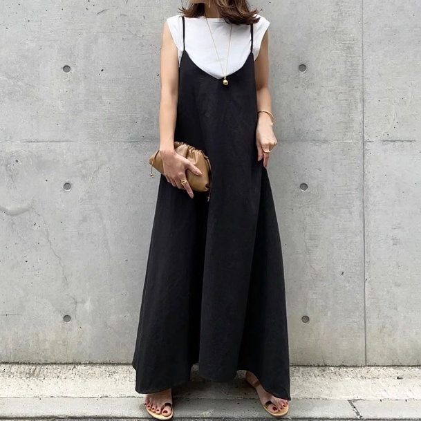 ワンピース プルオーバー キャミソールワンピース ロング丈 マキシ丈 袖なし ノースリーブ ラウンドネック 襟なし フレア Aライン ハイウエスト 薄手 かわいい 大人可愛い きれいめ シンプル 大人 5,502円
