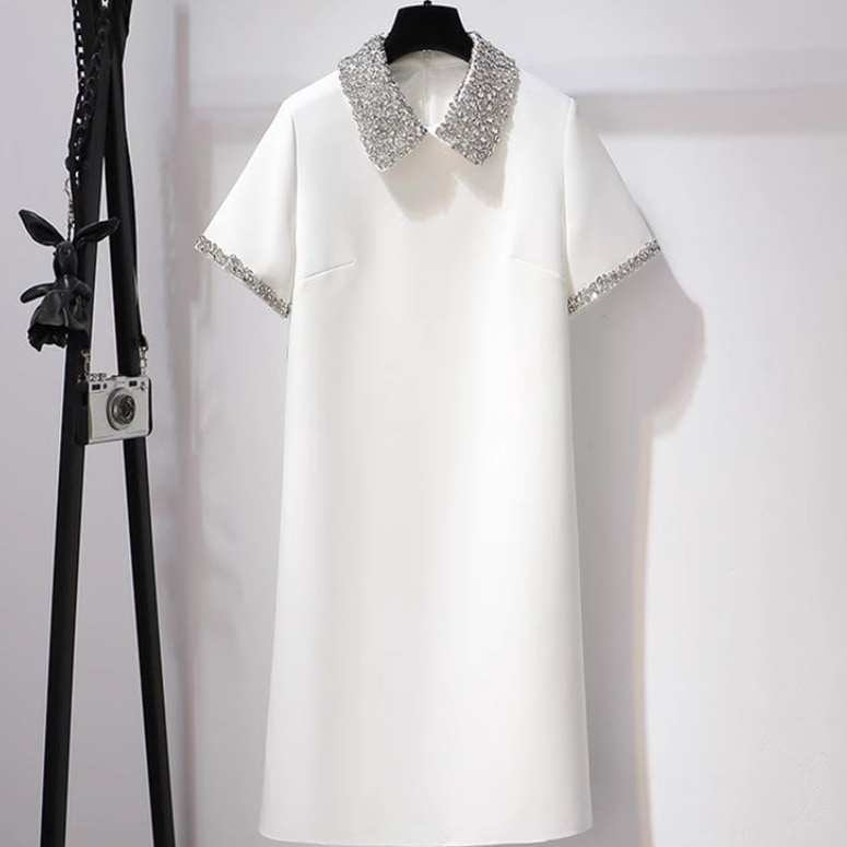 レディース スカート ワンピース 半袖 襟付き ストレート ファスナー かわいい 大人可愛い きれいめ シンプル カジュアル 上品 おしゃれ かっこいい レトロ こなれ感 ラフ ルーズ 個性的 クール