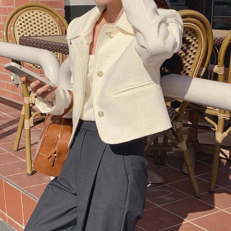 [tjk0397] 韓国ファッションカラツイードジャケット