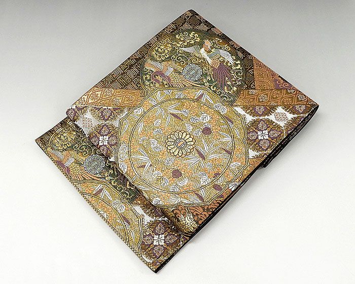 袋帯 正絹 百寿宝鏡文様 袋帯 美品 リサイクル g0358