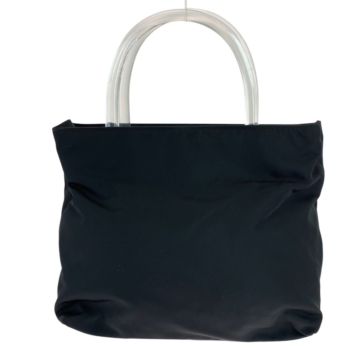 美品 テスート 三角ロゴプレート ブラック 黒 クリア ナイロン トートバッグ ハンドバッグ レディース 504013