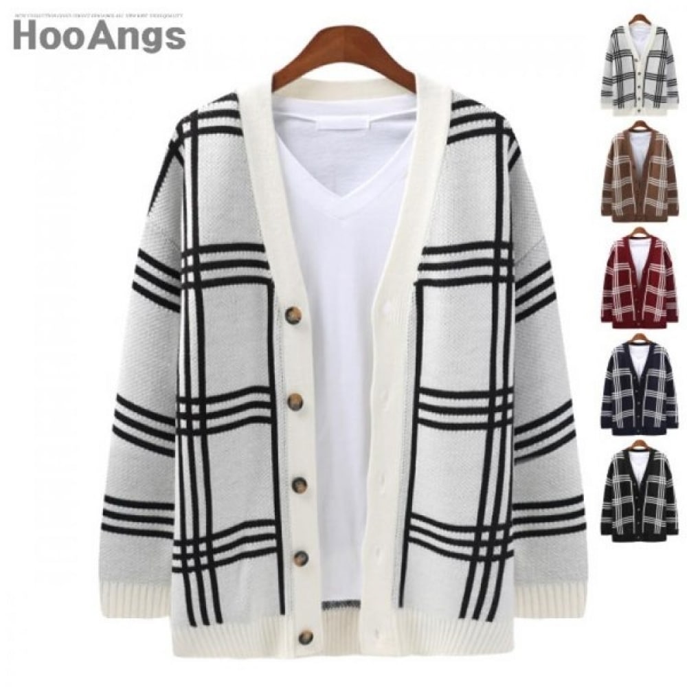 (ジュアンズ) オーバーフィット 3ラインスクエアチェックニットカーディガン OSCD5052