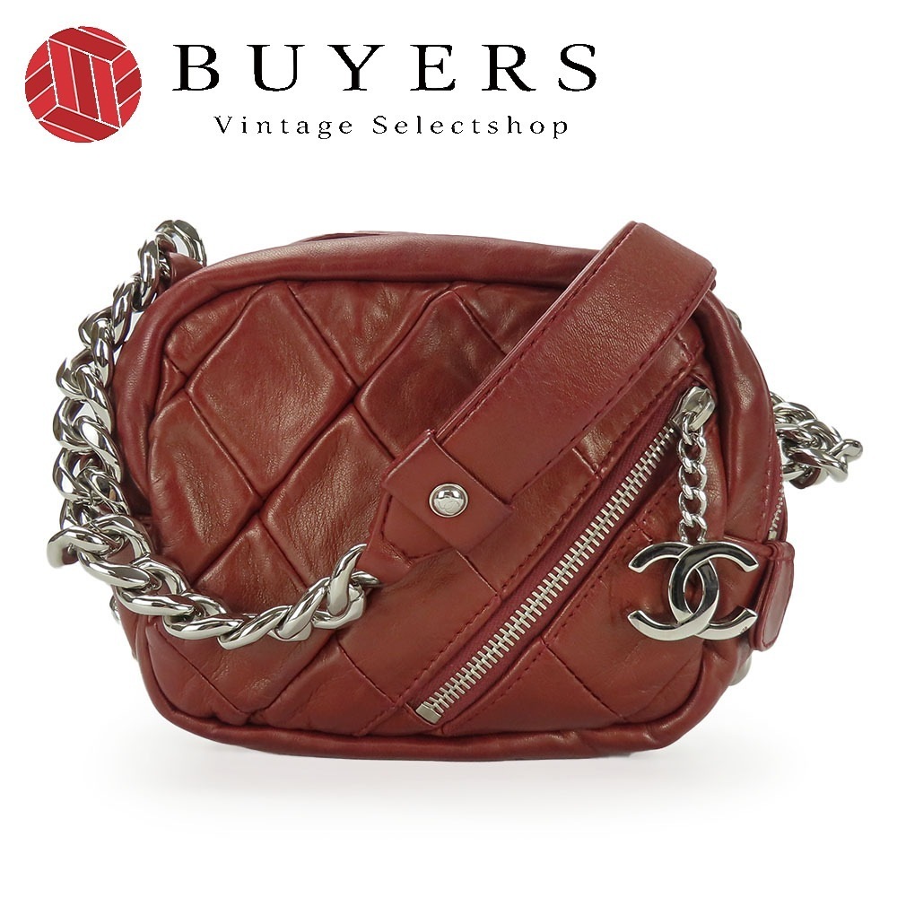 中古 ショルダーバッグ キルティング ココマーク ラムスキン ボルドー シルバー金具 チェーンハンドバッグ 肩掛け 12番台 レディース 女性