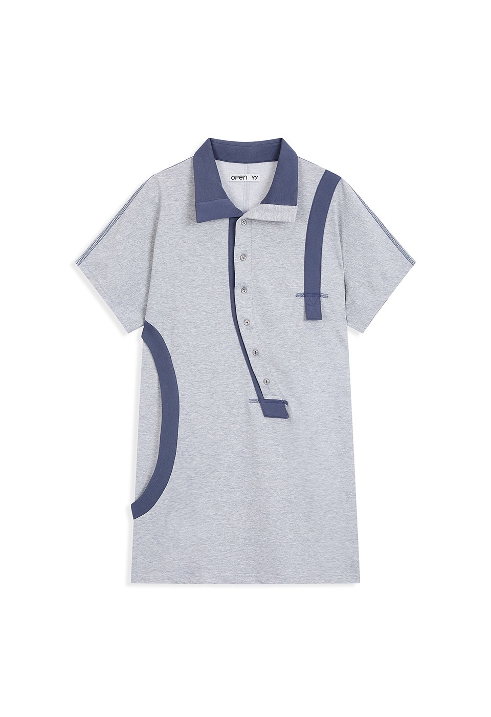 【OPEN Yy】 26SS CURVED BUTTON PANEL TEE : GRAY