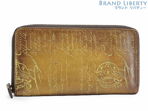 美品ベルルッティイタウバカリグラフィスクリットレザージップ長財布ブラウンゴールデンパティーヌヴェネチアレザー