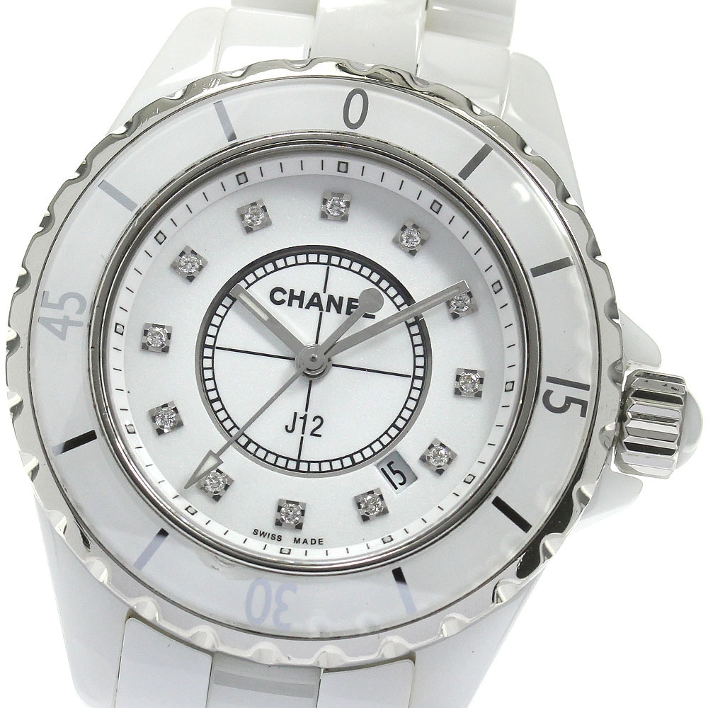 シャネル CHANEL H1628 J12 白セラミック 12Pダイヤ クォーツ レディース 保証書付き_835006【中古】