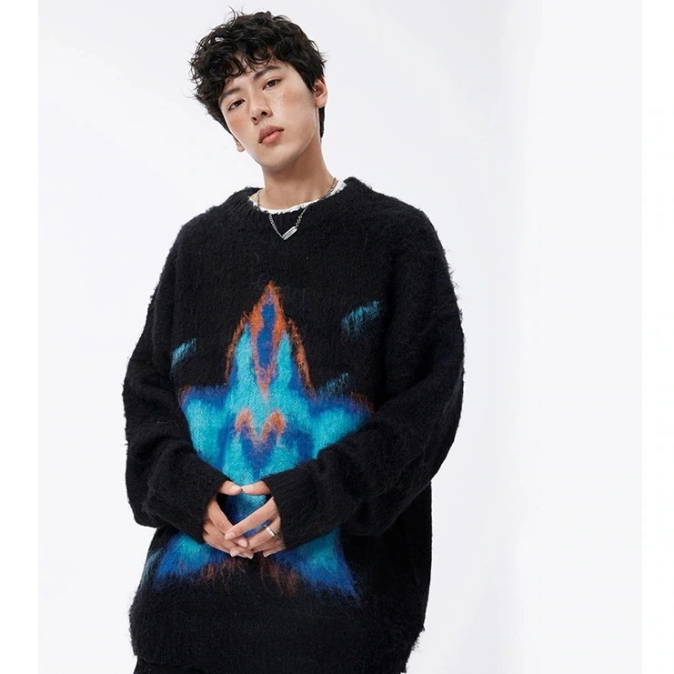 [急速出荷]メンズストリートトレンドペンタゴン2023秋冬新作ゆったりカップル丸首長袖ニットセーター1145124318