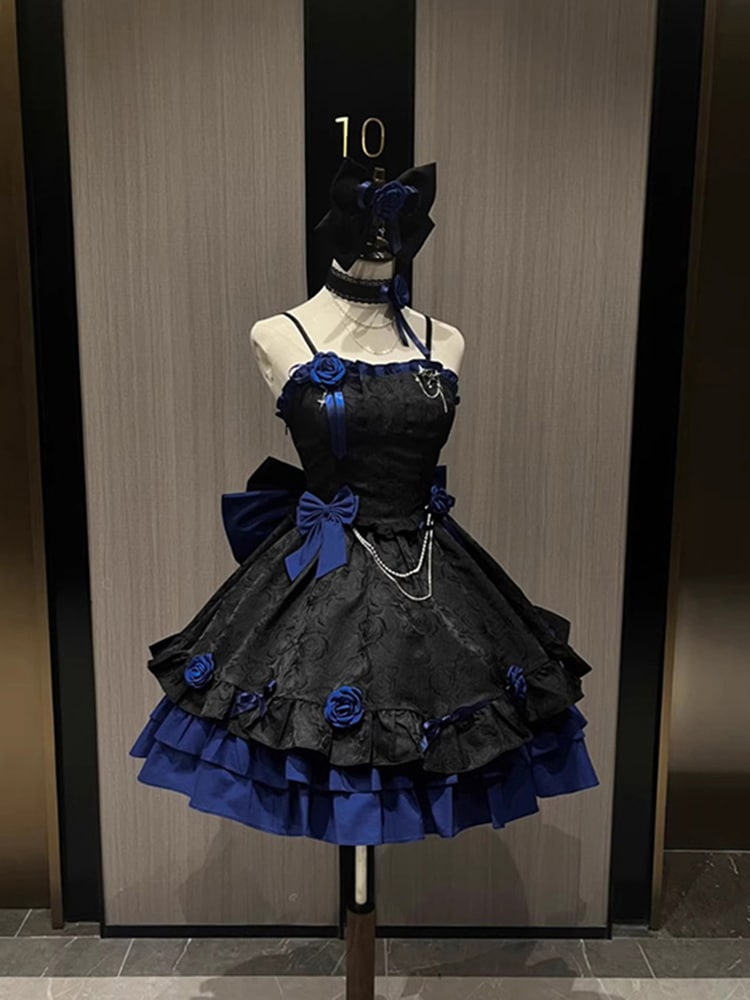 ゴスロリ・ロリータドレス 黒と青（ゴシック ロリータドレス