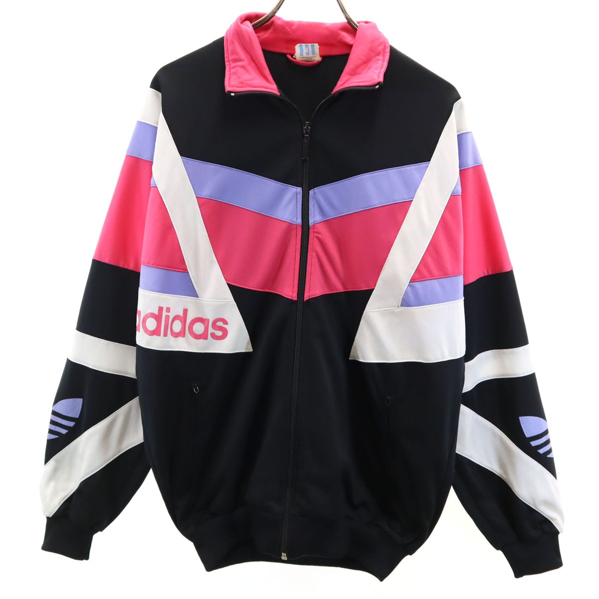 80s ヴィンテージ 万国旗タグ トレフォイルロゴ トラックジャケット M ブラック 他 メンズ 古着