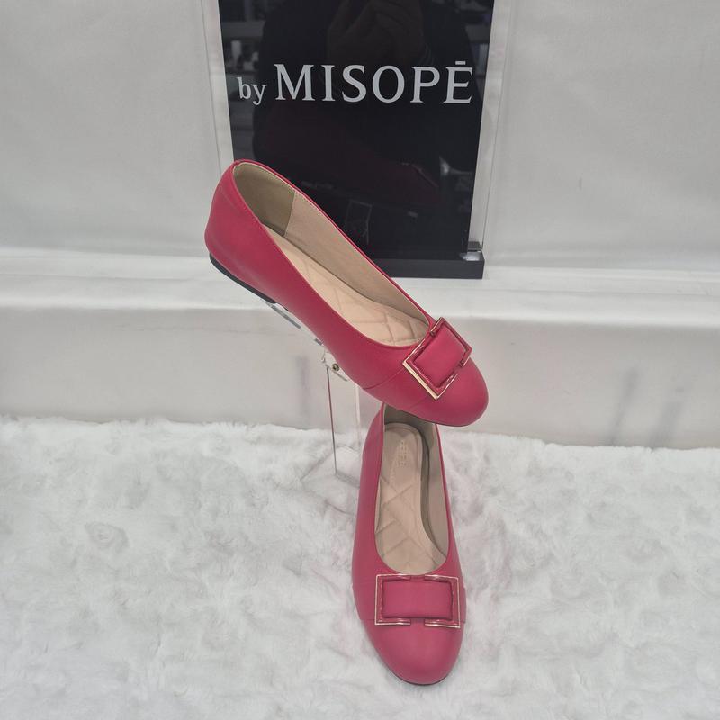 By 女性 スクエア装飾 フラット シューズ 112HT435SI005 RED 2 JJ