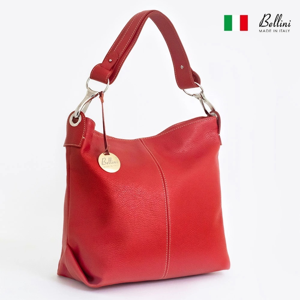【訳ありSALE：金具に錆あり】Bellini リニャーノ ホーボー ハンドバッグ レッド レディース イタリア製 本革バッグ 高級牛革 プレミアム 100％イタリアンレザー