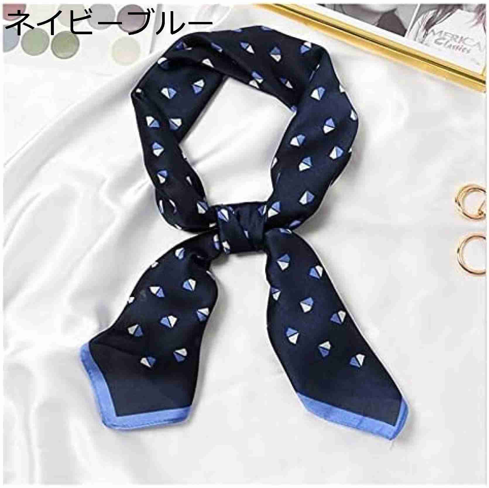 【20%OFFクーポン～】新しい70x70cm女性多機能ポリエステルスカーフリトルトライアングルプリントカジュアルサテン小さなスクエアラップスカーフショール (Color : Navy Blue)