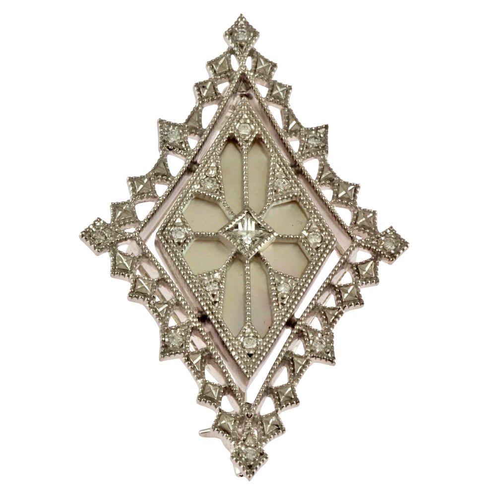 ミキモト ブローチ 18金 K18ホワイトゴールド シェル MIKIMOTO 中古 美品