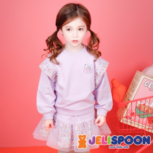 Topスイートパープルフリルスカート上下服/子供服