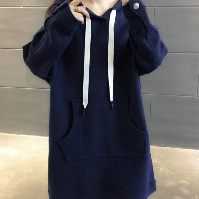 ２色 トップス プルオーバー パーカー トレーナー レディース 春 秋 カジュアル ゆったり ゆったり ひざ丈 長袖 ボリューム袖 萌袖 Vネック 襟なし BIGシルエット フレア セミフレア フード