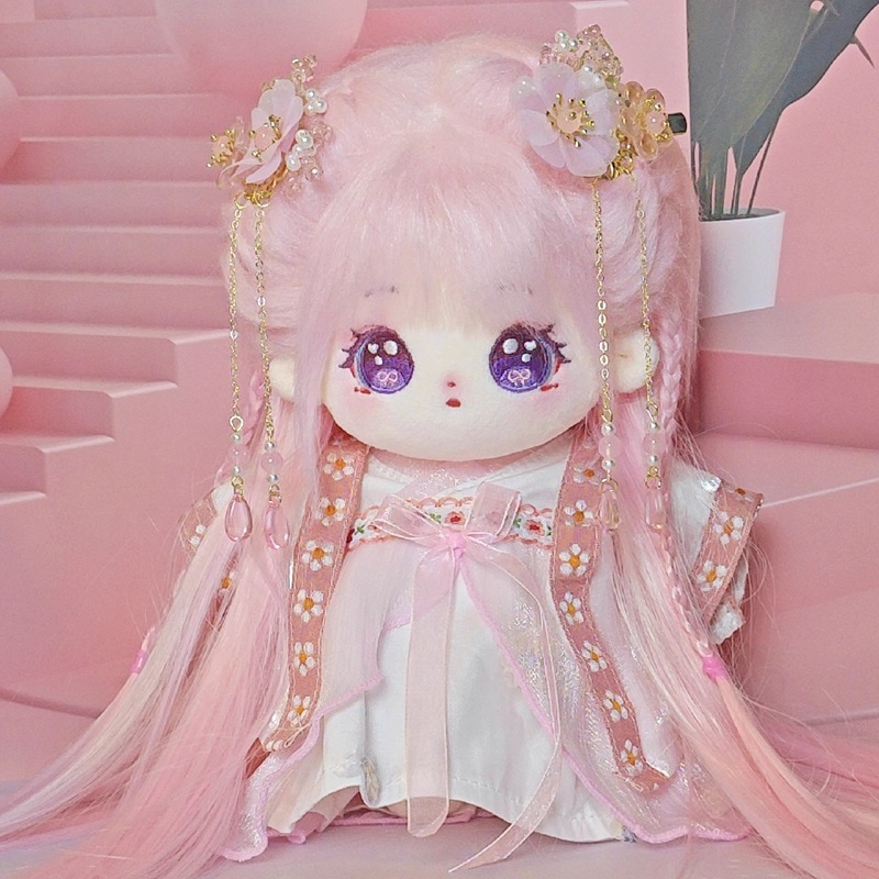 20cm 無属性ぬいぐるみ　コットン ドール　棉花娃娃　本体と韓服セット　スケルトン有 ロングヘア