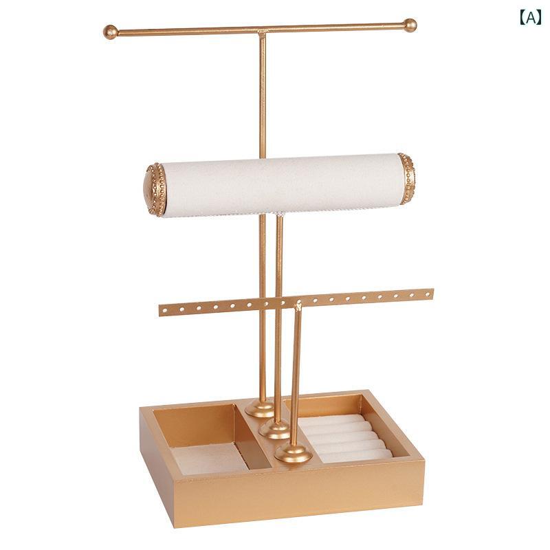 アクセサリー スタンド カチューシャ ラック 収納 プレイ T字型 多層 ジュエリー イヤリング ネックレス ブレスレット ヘアフープ ゴールド ブラック シルバー