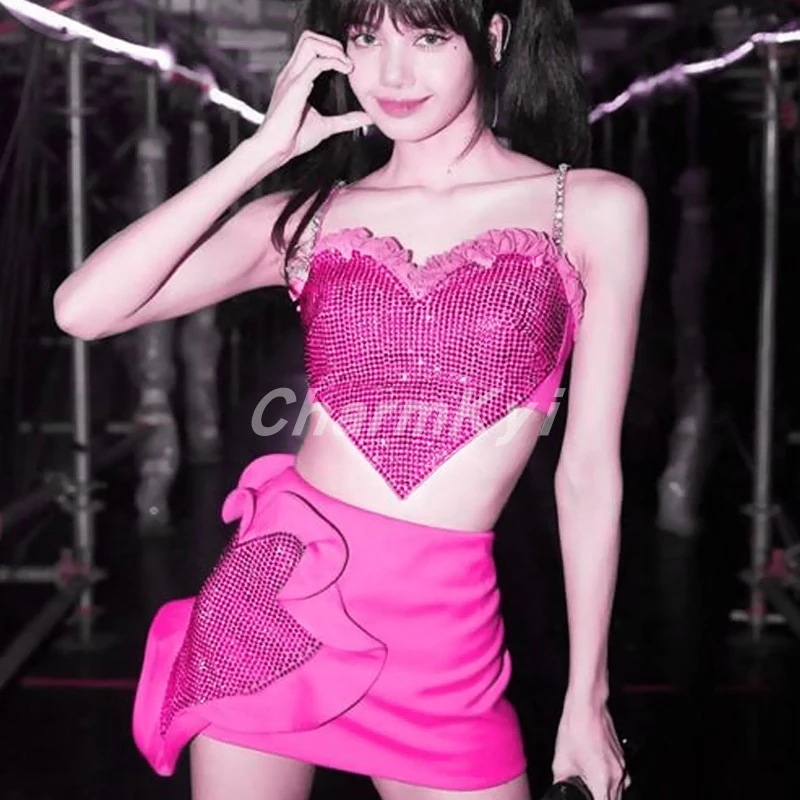 リサのパフォーマンス衣装スーツ クリスタルサスペンダー ラブトップセックス