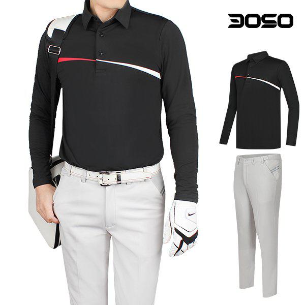 ゴルフコーディ ゴルフウェア 冬 男性 裏起毛 ゴルフTシャツ+ゴルフ裏起毛パンツ/KWGO