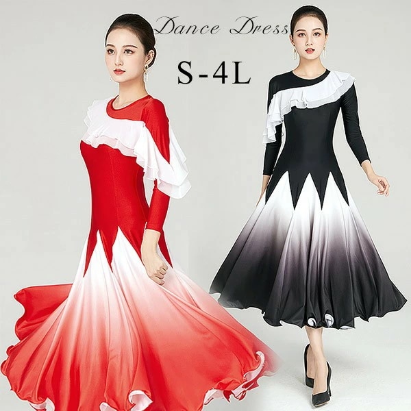 即納可能社交ダンスドレス 広がる裾 競技用ドレス ダンス衣装 ダンスウェア ステージ衣装 大きいサイズ カラオケ スタンダード ドレス ワルツ ワンピースドレス 舞台 演奏会 発表会ドレス パーティー