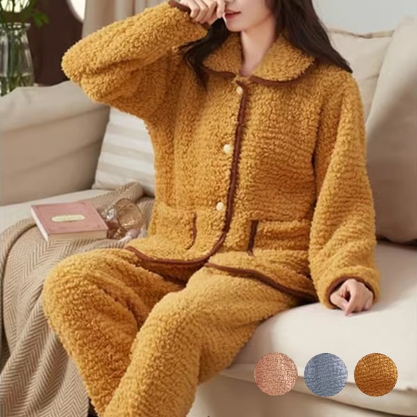 ３色展開 コーラルベルベットパジャマ 長袖レディース トップス ボトムス ルームウェア パジャマ スーツ セットアップ 長袖 襟付き 丸襟 ストレート フェミニン ポケット バイカラー ベルベット