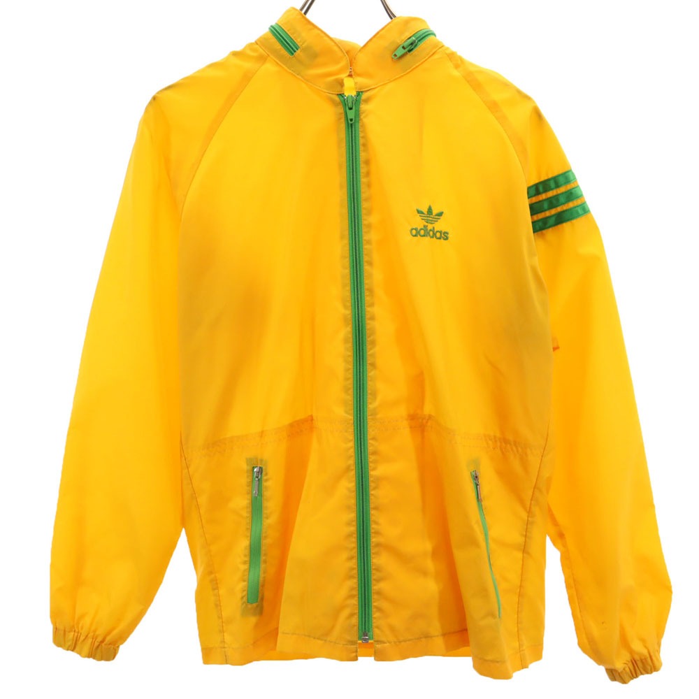 70s ヴィンテージ デサント製 トレフォイルロゴ ナイロンジャケット M イエロー フード有り メンズ