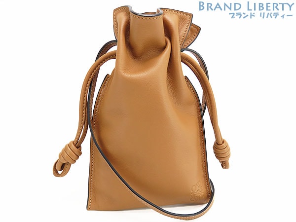 超美品ロエベフラメンコポケット斜め掛けショルダーバッグショルダーポーチスマートフォンケースブラウンA411F10X01