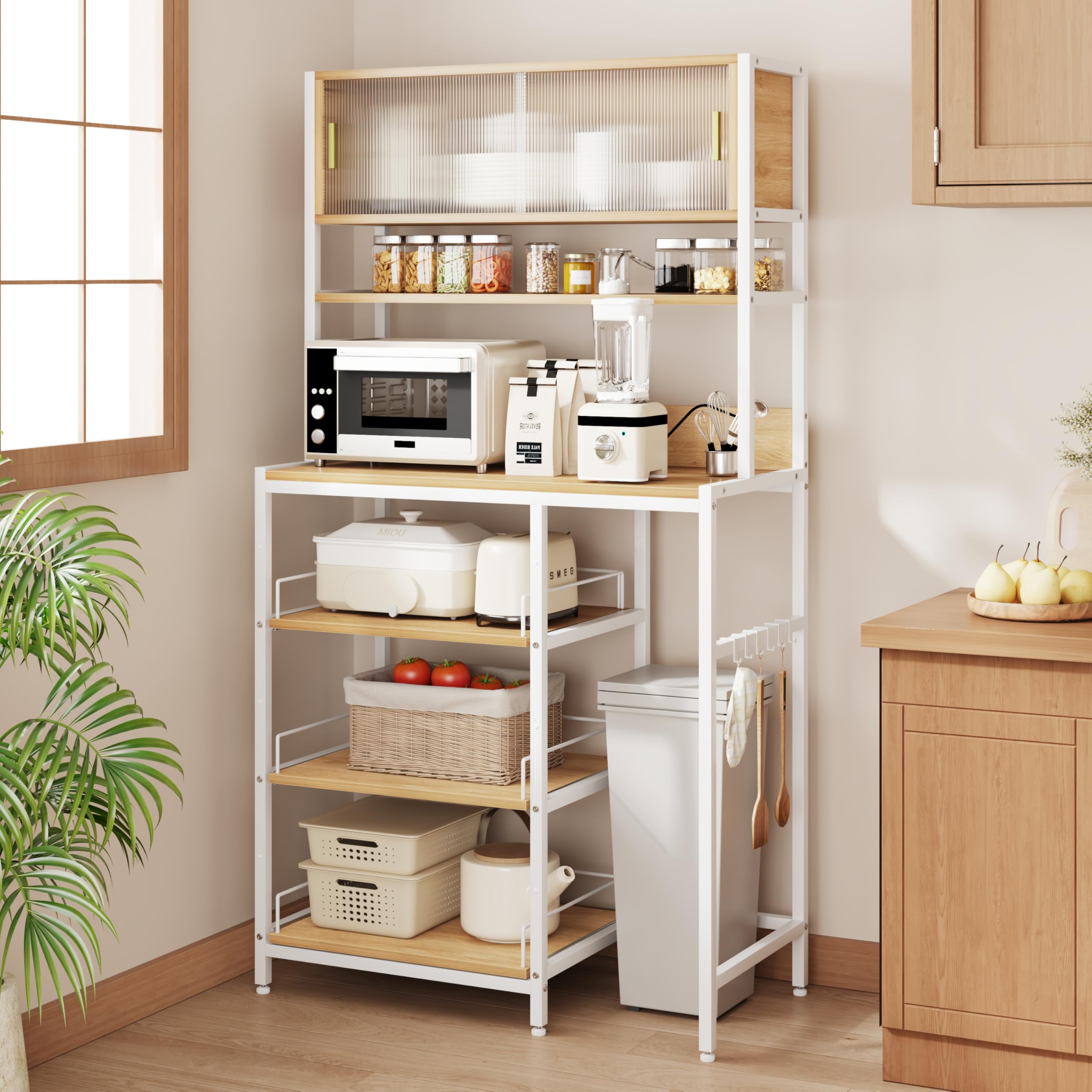 LVB キッチンラック レンジ台 キッチン 収納 引き出し付き ラック 棚 シェルフ 扉付き 食器棚 木製 おしゃれ ゴミ箱上 オーク 幅80×奥行40×高さ150cm