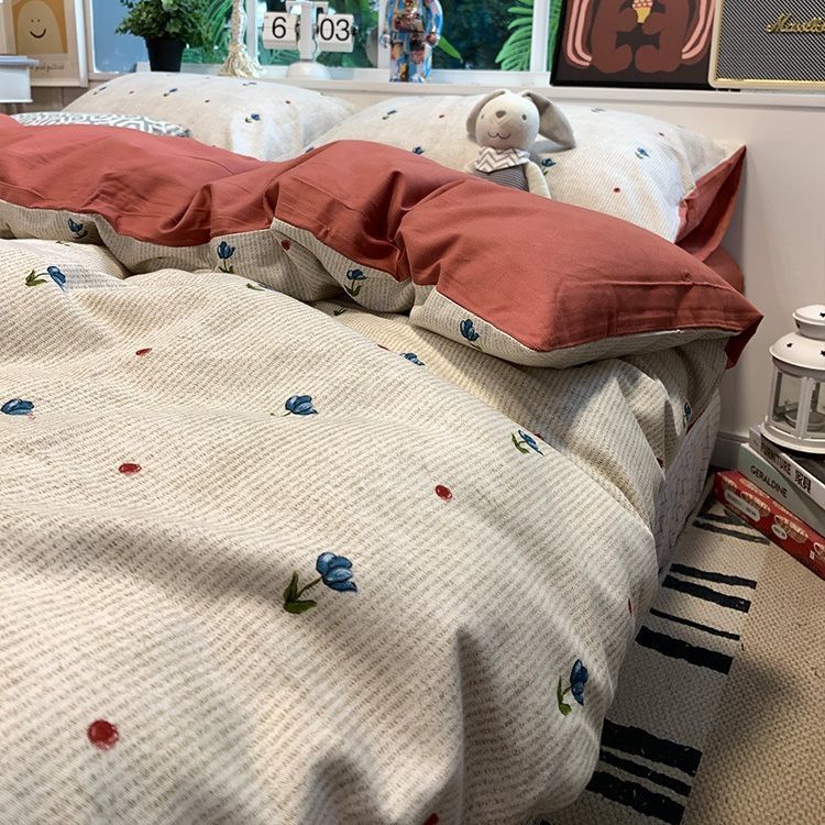 小さなフレッシュプリンセス風シンプルフラワー純綿ベッドシーツ3点セット厚手ベッド起毛4点セット