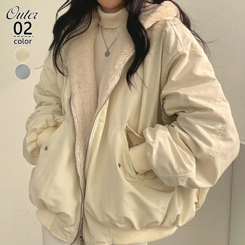 ブルゾン リバーシブルファージャケット フード付きアウター アウター ジャケット レディース リバーシブル ボア フェイクファー フード付き コート 裏起毛 ゆったり 4,828円