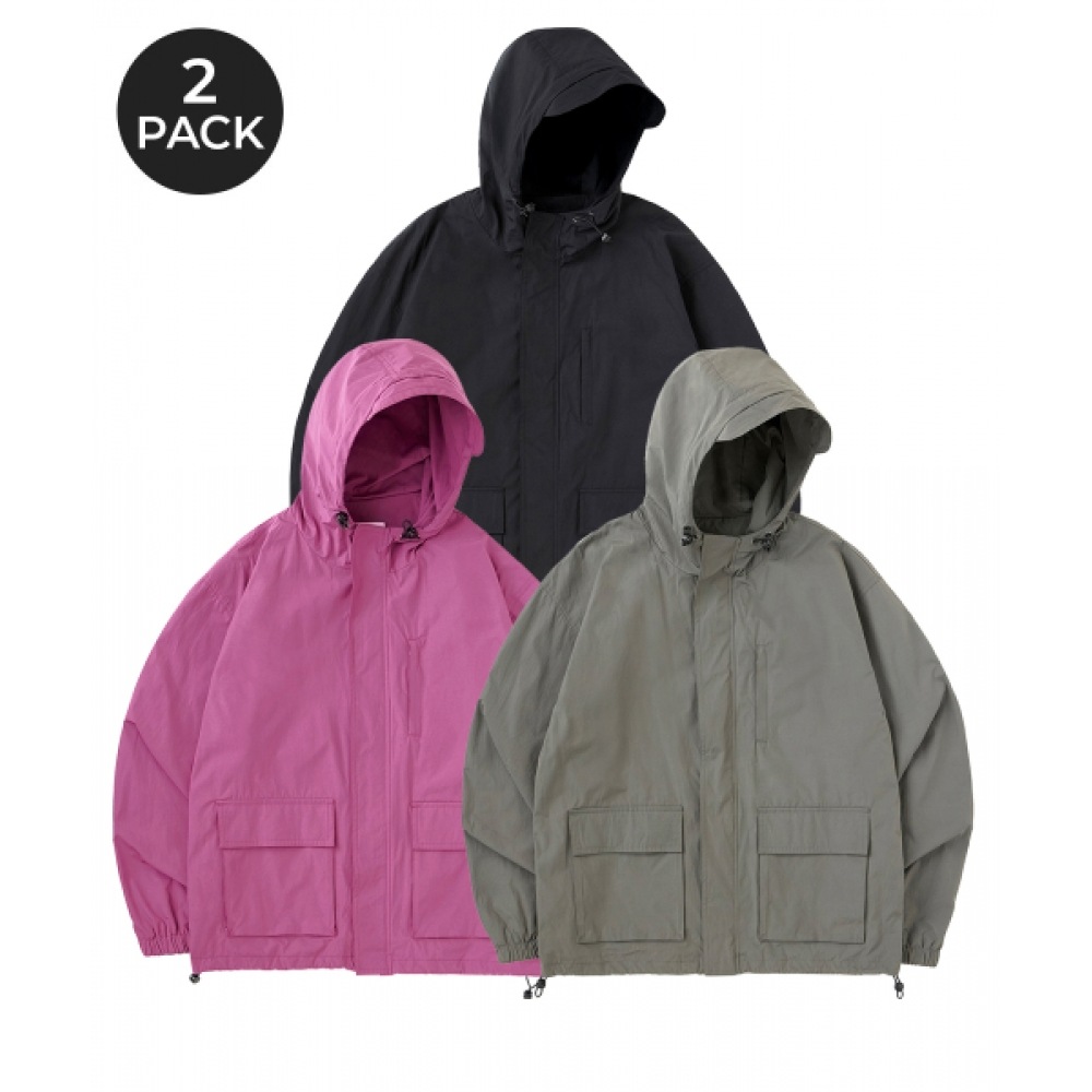 URBANAGE [2パック] エッセンシャル 2ウェイパーカージップアップウィンドブレーカー (3色)